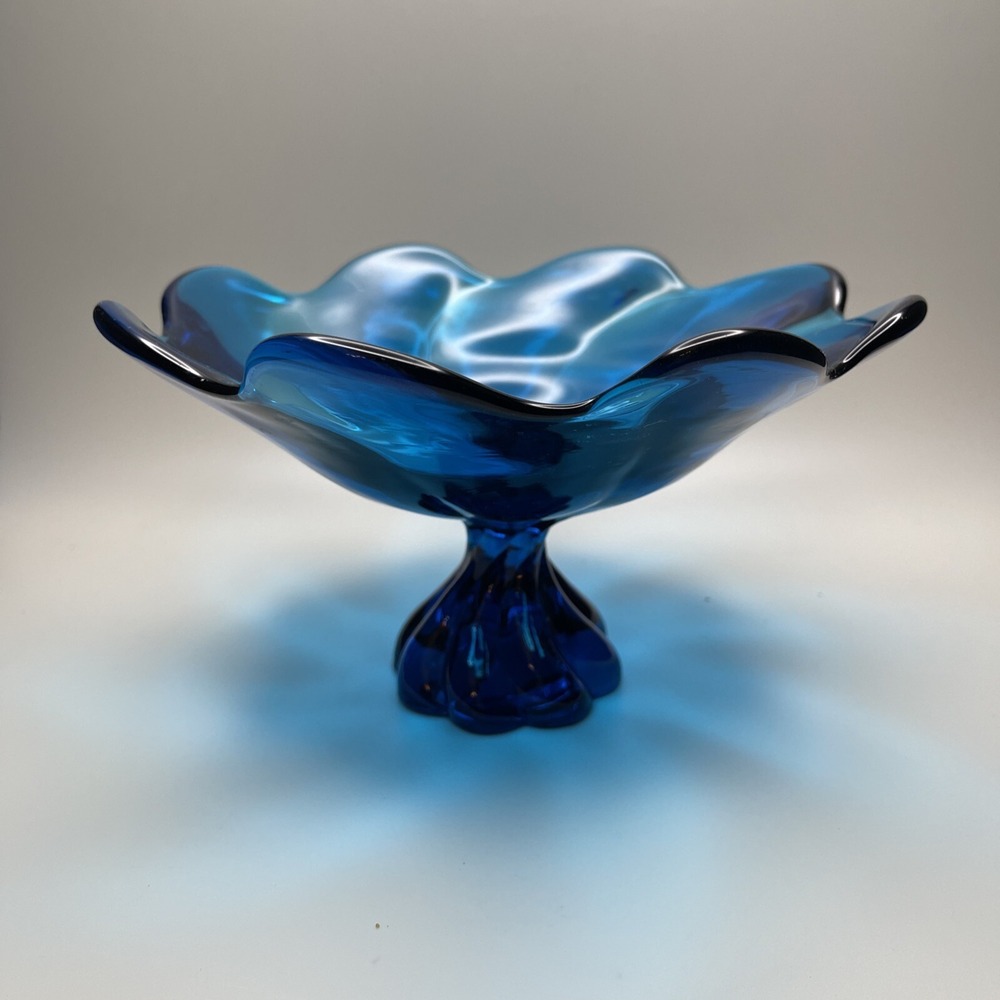 Vtg MCM Viking Art Glass Epic Twist Ruffled Compote Candy Dish Midcentury Mod